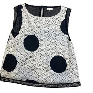 Weston Black White Lace Top Large Sleeveless Polka Dot